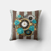 Steampunk時計とターコイズバラオンストライプの クッション (裏面)