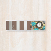 Steampunk時計とターコイズバラオンストライプの サインプレート (正面)