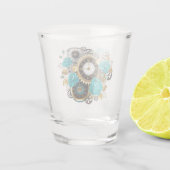 Steampunk時計とターコイズバラオンストライプの ショットグラス (裏面)
