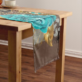 Steampunk時計とターコイズバラオンストライプの ショートテーブルランナー (インサイチュ)