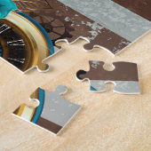 Steampunk時計とターコイズバラオンストライプの ジグソーパズル (側面)