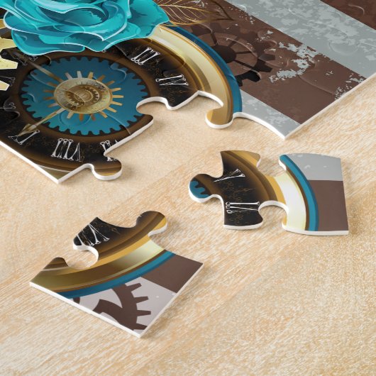 Steampunk時計とターコイズバラオンストライプの ジグソーパズル (側面)