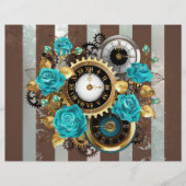 Steampunk時計とターコイズバラオンストライプの チラシ (正面)