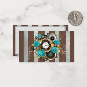 Steampunk時計とターコイズバラオンストライプの ノートカード (正面/裏面インサイチュ)