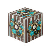 Steampunk時計とターコイズバラオンストライプの フォトキューブ (裏面アングル)
