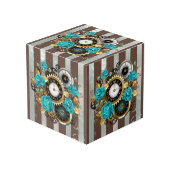 Steampunk時計とターコイズバラオンストライプの フォトキューブ (正面アングル)