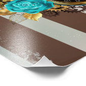 Steampunk時計とターコイズバラオンストライプの フォトプリント (角)