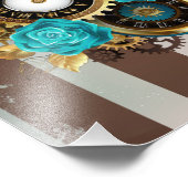 Steampunk時計とターコイズバラオンストライプの フォトプリント (角)