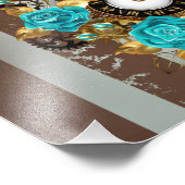 Steampunk時計とターコイズバラオンストライプの フォトプリント (角)