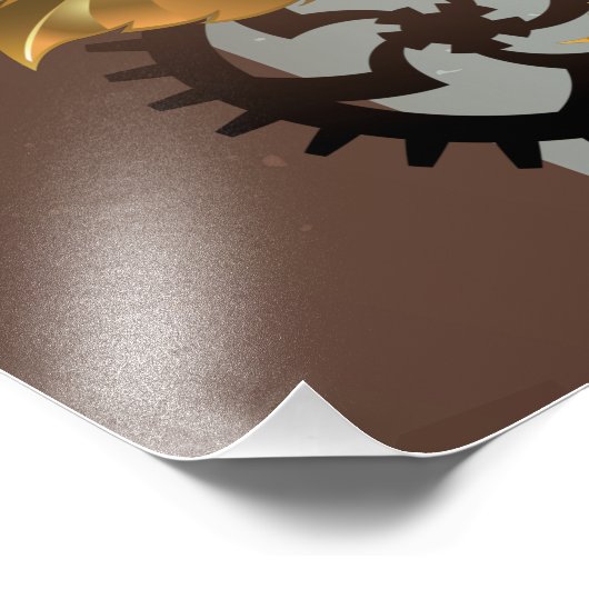 Steampunk時計とターコイズバラオンストライプの フォトプリント (角)