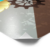 Steampunk時計とターコイズバラオンストライプの フォトプリント (角)