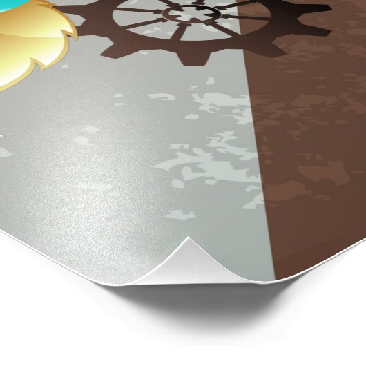 Steampunk時計とターコイズバラオンストライプの フォトプリント (角)