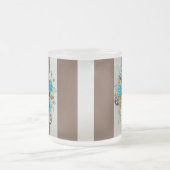 Steampunk時計とターコイズバラオンストライプの フロストグラスマグカップ (中央)