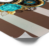 Steampunk時計とターコイズバラオンストライプの ポスター (角)