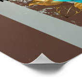 Steampunk時計とターコイズバラオンストライプの ポスター (角)