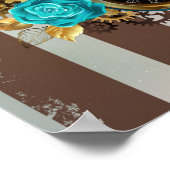 Steampunk時計とターコイズバラオンストライプの ポスター (角)