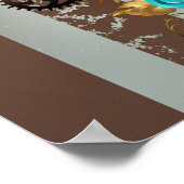 Steampunk時計とターコイズバラオンストライプの ポスター (角)