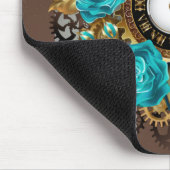 Steampunk時計とターコイズバラオンストライプの マウスパッド (コーナー)