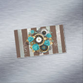 Steampunk時計とターコイズバラオンストライプの マグネット名刺 (インサイチュ)