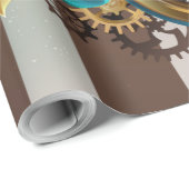 Steampunk時計とターコイズバラオンストライプの ラッピングペーパー (ロールコーナー)