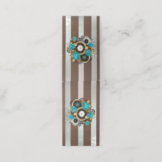 Steampunk時計とターコイズバラオンストライプの ロイヤリティカード (外部開封)