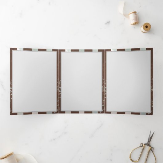 Steampunk時計とターコイズバラオンストライプの 三つ折りクリスマスカード (内部)