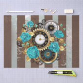 Steampunk時計とターコイズバラオンストライプの 薄葉紙 (クラフト)