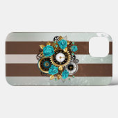 Steampunk時計とターコイズバラオンストライプの Case-Mate iPhoneケース (裏面 (横))