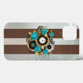 Steampunk時計とターコイズバラオンストライプの Case-Mate iPhoneケース (裏面 (横))