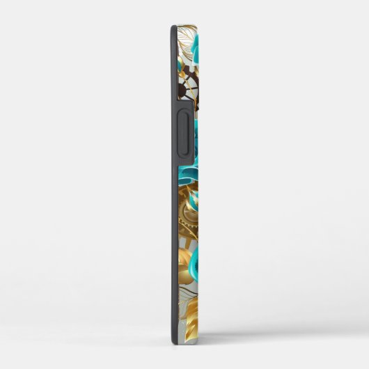 Steampunk時計とターコイズバラオンストライプの Case-Mate iPhoneケース (裏面 / 右)