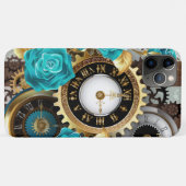 Steampunk時計とターコイズバラオンストライプの Case-Mate iPhoneケース (裏面(横))