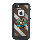 Steampunk時計とターコイズバラオンストライプの LifeProof iPhoneケース (裏面)