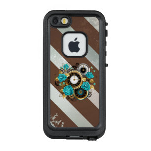 Steampunk時計とターコイズバラオンストライプの LifeProof FRÄ’ iPhone SE/5/5sケース