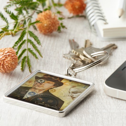 Steampunk正方形のKeychain キーホルダー (側面)