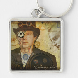 Steampunk正方形のKeychain キーホルダー