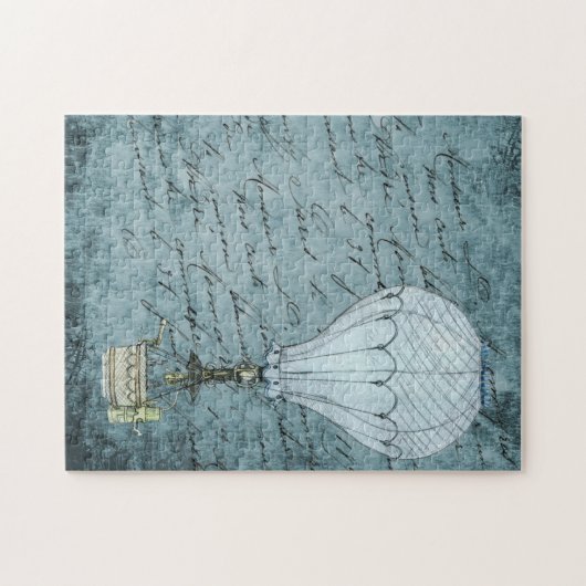 Steampunk熱気球濃い青の手書き ジグソーパズル (横)