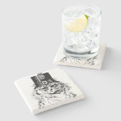 Steampunk猫のコースター、シルクハットの子猫 ストーンコースター (横)