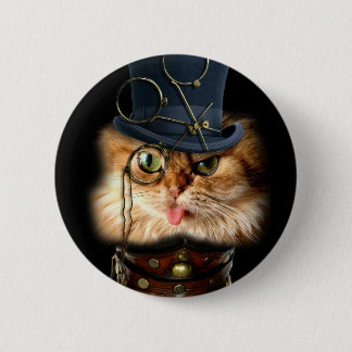 Steampunk猫のパイントの背部ボタン 缶バッジ