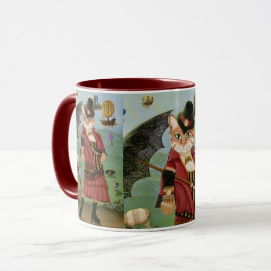 Steampunk猫のビクトリアンなゴシック様式ファンタジーの芸術のマグ マグカップ (正面左)