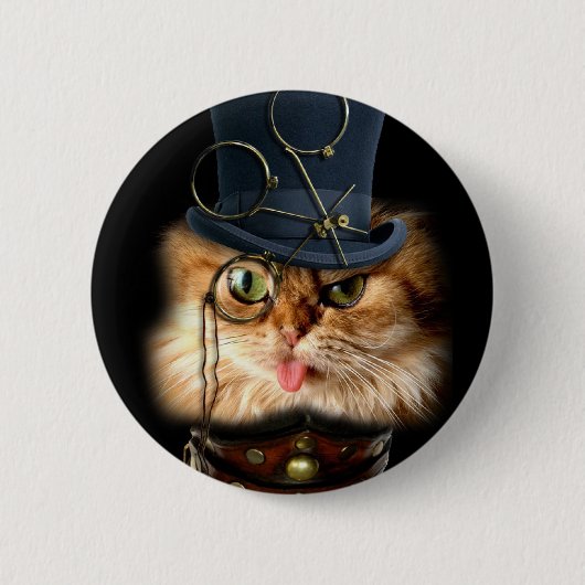 Steampunk猫ピン背部ボタン 缶バッジ (正面)