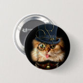 Steampunk猫ピン背部ボタン 缶バッジ (正面&裏面)
