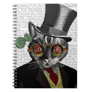 Steampunk猫-シルクハットおよび赤く黄色いガラス ノートブック