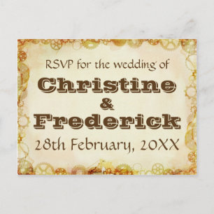 Steampunk結婚のRSVPポストカード インビテーションポストカード