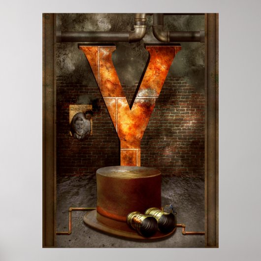 Steampunk – アルファベット – Yは黄色のゴーグル用 ポスター (正面)