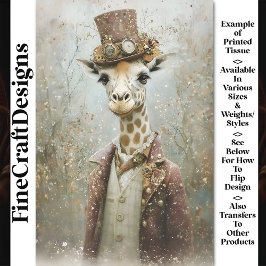 Steampunk ビクトリアン Giraffe、Top Hat CA4 Decopage 薄葉紙
