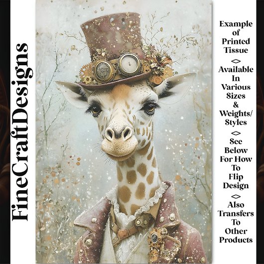Steampunk ビクトリアン Giraffe、Top Hat CA5 Decopage 薄葉紙