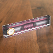 Steampunk、ピンクのハートとモノグラムの銘板 デスクネームプレート (側面)