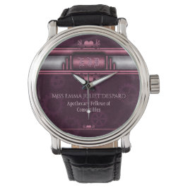 Steampunk、ピンクのハートとモノグラムの銘板 腕時計