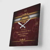 Steampunk、真鍮、マロンギア、モノグラム スクエア壁時計 (傾斜)