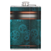 Steampunk、銅を見るティール（緑がかった色）コグホイール、モノグラム フラスク (裏面)